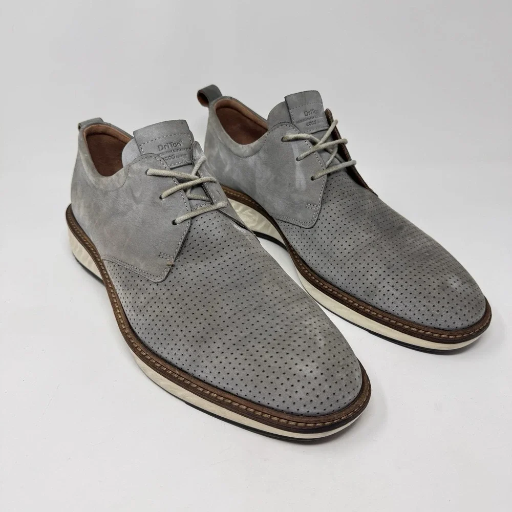 ECCO Hybrid Dress Sneaker Shoes Mens 11 Gray Leather Lace Up DriTan Derby - Picture 7 of 8